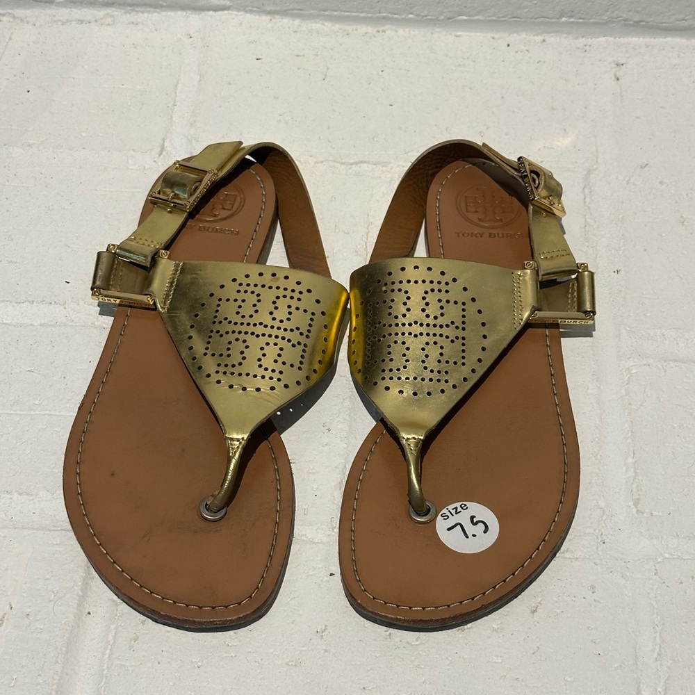 Tory Burch Gold Brown Sandals Classic Design - 7.5